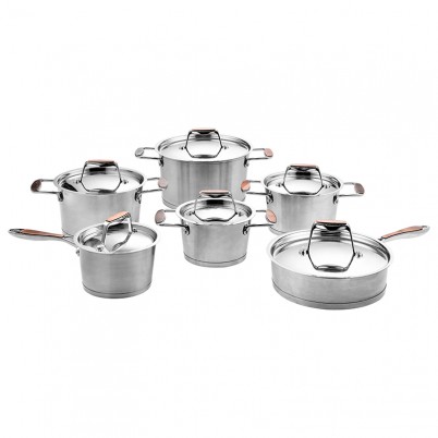 ZH-C032 12pcs Stainless Steel Conic Shape Cookware Set with Copper Plated Precision Cast Handle