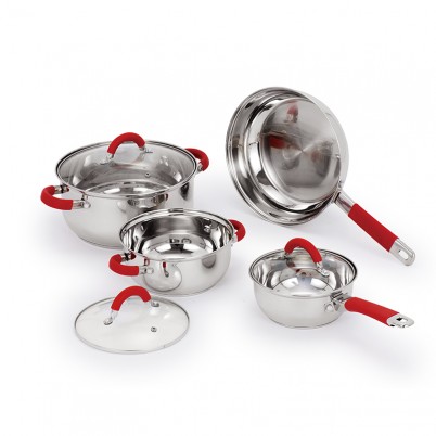 ZH-C005 7pcs Stainless Steel Cookware Set with Silicone Coated Hollow Handle