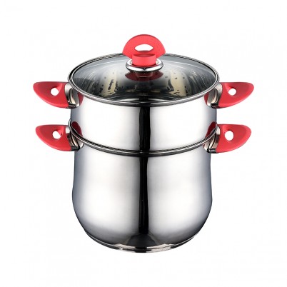 ZH-C057 Couscous Stock Pot with Sprayed Red Touch Paint Handle