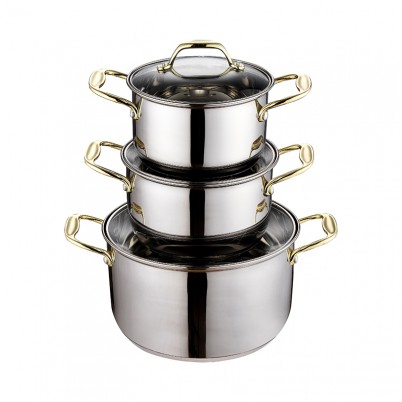 ZH-C042 Single Stainless Steel Casserole with Gold Plated Zinc Alloy Handle