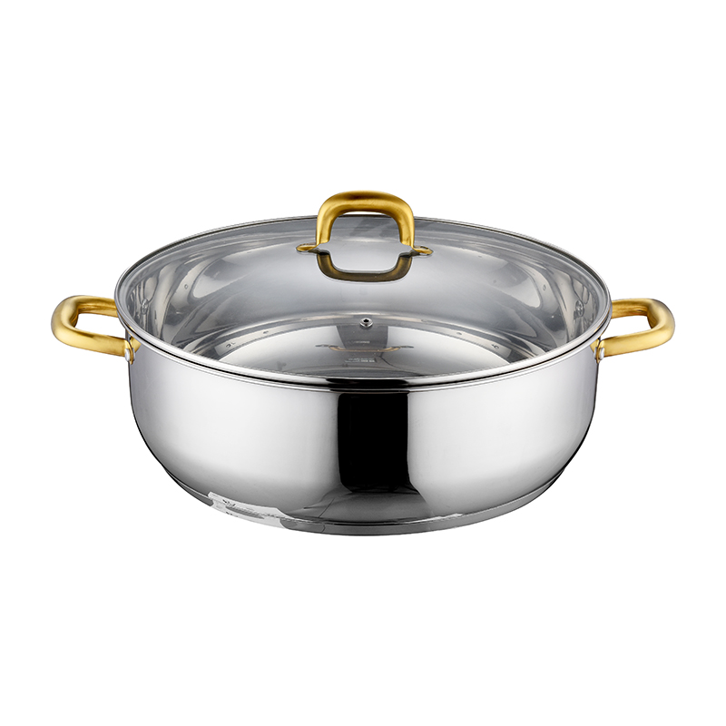 ZH-C075 Single Shallow Pot with Gold Plated Hollow Handle