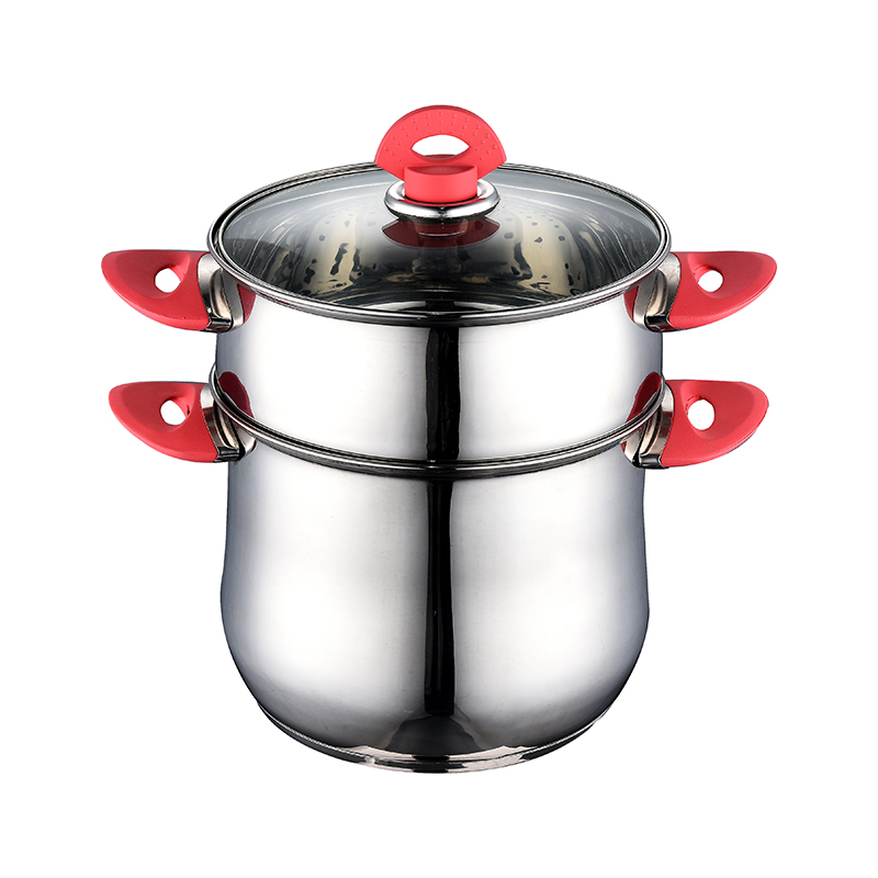 ZH-C057 Couscous Stock Pot with Sprayed Red Touch Paint Handle