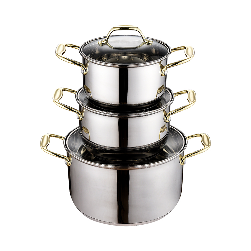ZH-C042 Single Stainless Steel Casserole with Gold Plated Zinc Alloy Handle