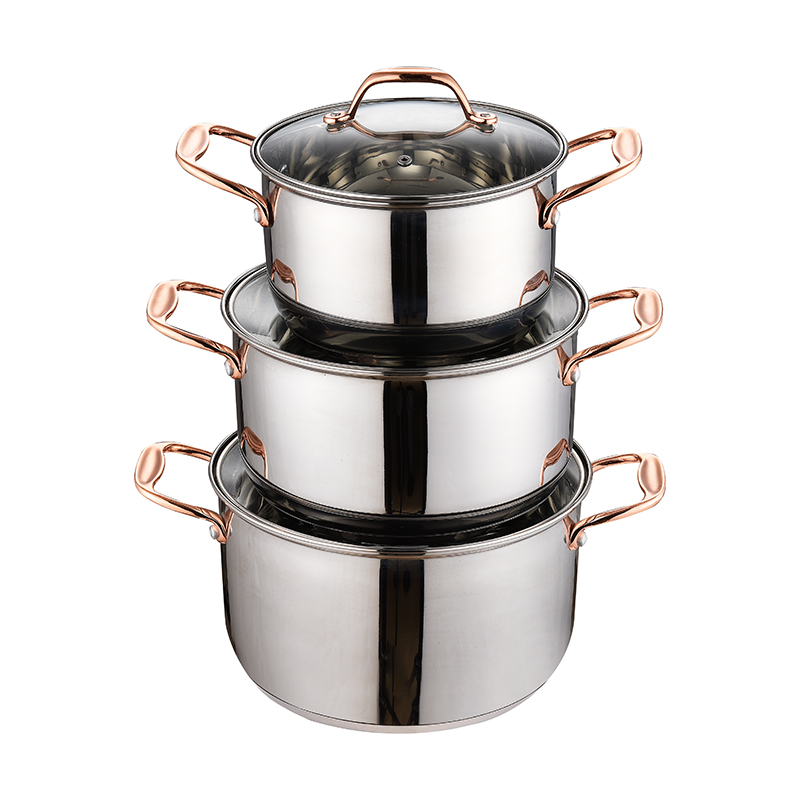 ZH-C041 Single Stainless Steel Casserole with Rose Gold Plated Zinc Alloy Handle