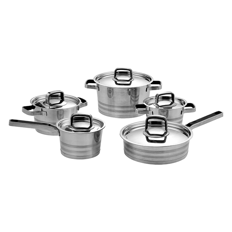 ZH-C030 10pcs Stainless Steel Conic Shape Cookware Set with Silicone Complex Handle