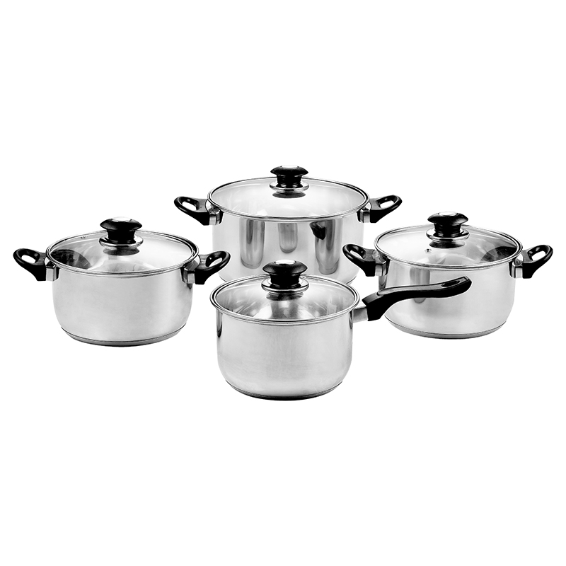 ZH-C019 8pcs Stainless Steel Cookware Set with Black Bakelite Handle